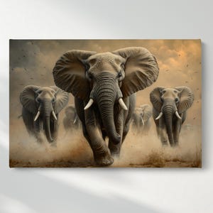 Arte de pared de elefante, impresión de póster de animales, decoración de pintura al óleo para dormitorio, impresión en lienzo de migración, listo para colgar