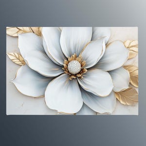 Witte en gouden bloem canvas muurkunst