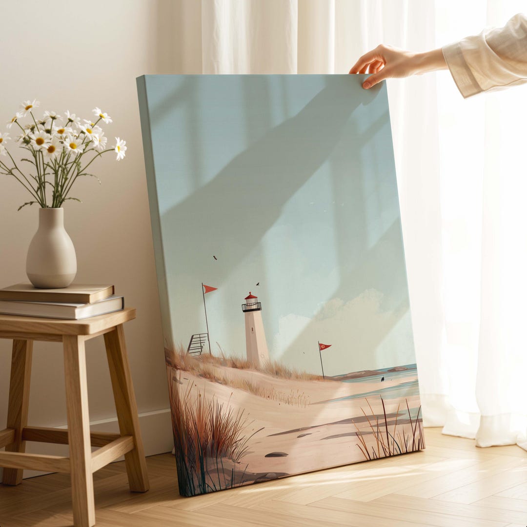 Lighthouse Beach Sand Dunes Canvas Print - Coastal Landscape Wall Art ...