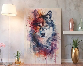 Watercolor Wolf Canvas Print - Abstract Animal Wall Art - Nature Lover Housewarming Gift Decor