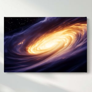 Golden Galaxy Canvas Wall Art, Cosmic Swirl Canvas Print, Abstract Universe Canvas Wall Decor, Ready to Hang