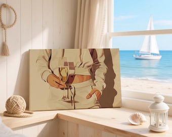 Woman Champagne Canvas Art – Contemporary Beige Fashion Canvas for Living Room