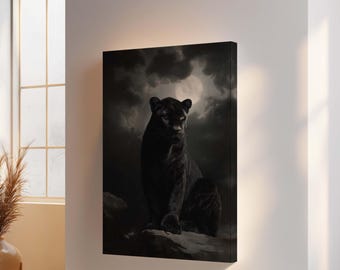 Black Panther Canvas Print - Moody Jungle Animal Wall Art - Masculine Office Living Decor