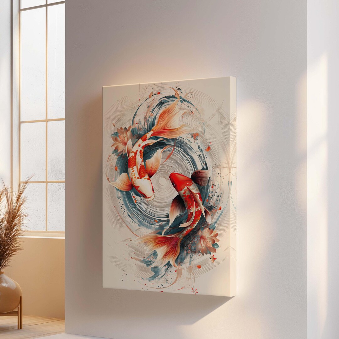 Koi Fish Canvas Print - Modern Asian Wall Art for Living Room Decor - Etsy