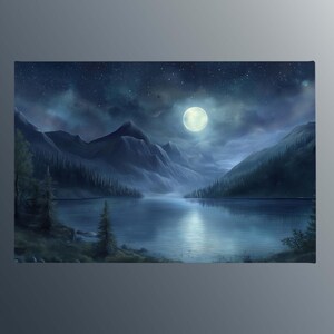 Moonlit Forest Lake Canvas Wall Art