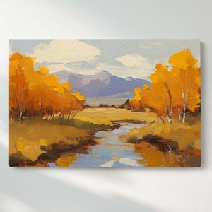 Autumn River Landscape Canvas Wall Art, Golden Forest Scene Canvas Print, Fall Nature Canvas Wall Decor, Ready to Hang