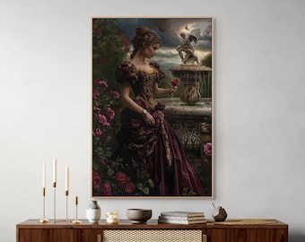 Victorian Rose Lady Canvas Wall Art : Elegant Garden Room Decor