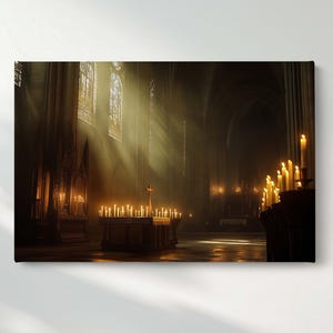 Gothic Cathedral Canvas Wall Art, Candlelight Church Canvas Print, Spiritual Sacred Canvas Wall Decor, Ready to Hang