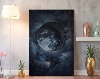 Cuadro decorativo de luna mística para pared: Decoración de habitación con temática de noche celestial.