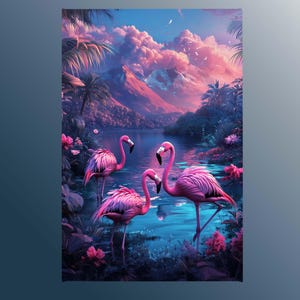 Tropical Flamingo Paradise Canvas Wall Art