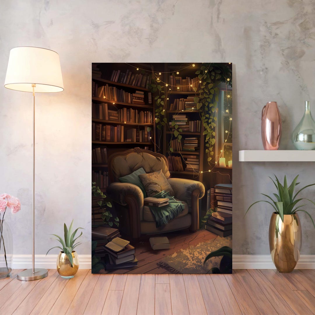 Cozy Reading Nook Canvas Wall Art : Vintage Library Room Decor - Etsy