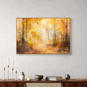 Golden Forest Path Canvas Wall Art : Autumn Room Decor