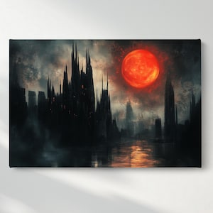 Majestic Burg Leinwand Wandkunst, Mittelalterliche bauen Leinwand, Blutiger Mond Wand Poster, Fantastische Wohnkultur, fertig zum Aufhängen