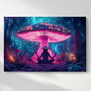 Magic Mushroom Canvas Wall Art, Tropical Canvas Print, Fantastic Jungle Wall Poster, Fantasy Home Decor, Ready to Hang