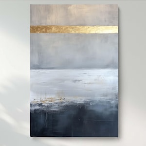 Grey White Gold Canvas Wall Art, Minimal Abstract Canvas Print, Modern Canvas Wall Decor, Ready to Hang