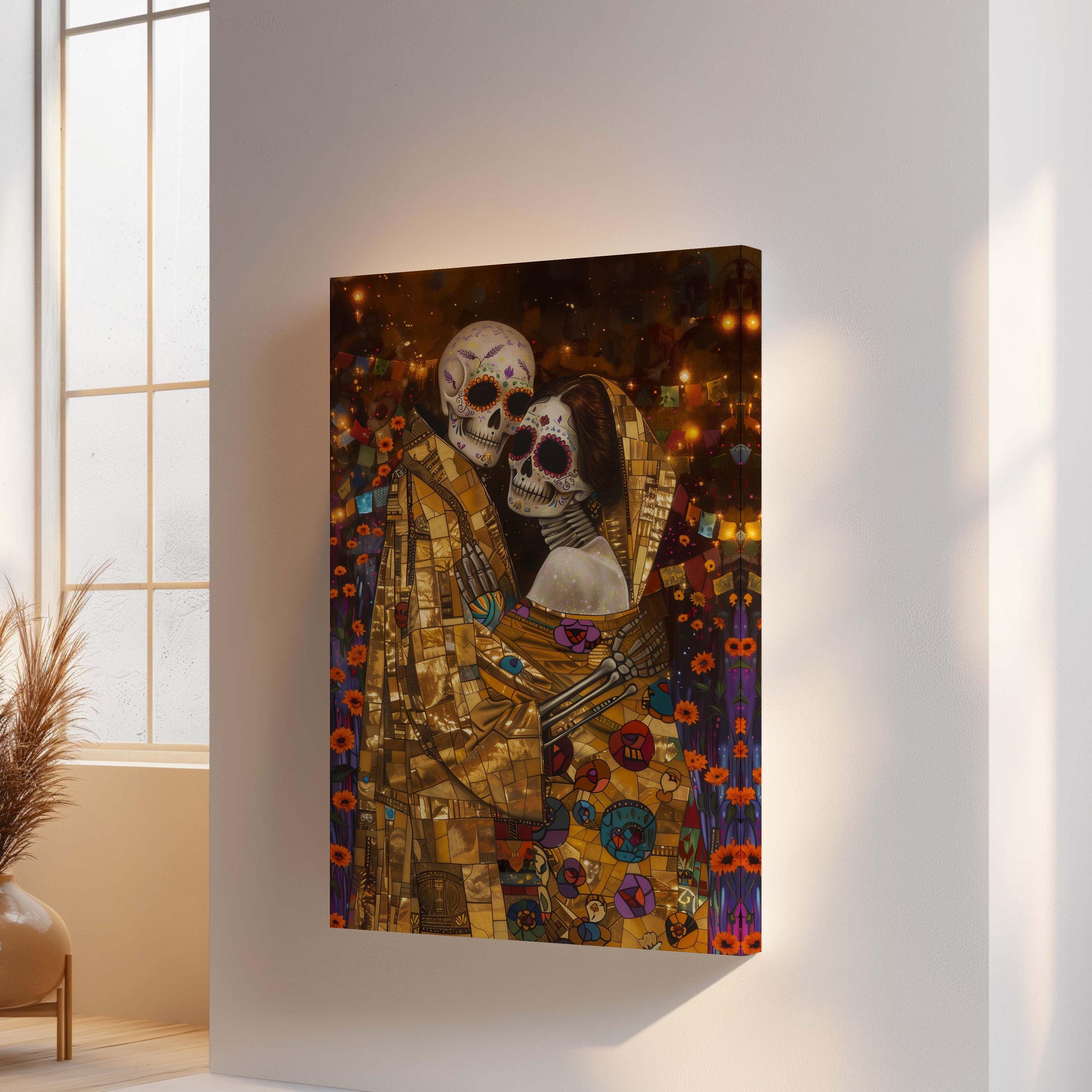 Skeleton Lovers Embrace Canvas Wall Art : Romantic Gothic Room