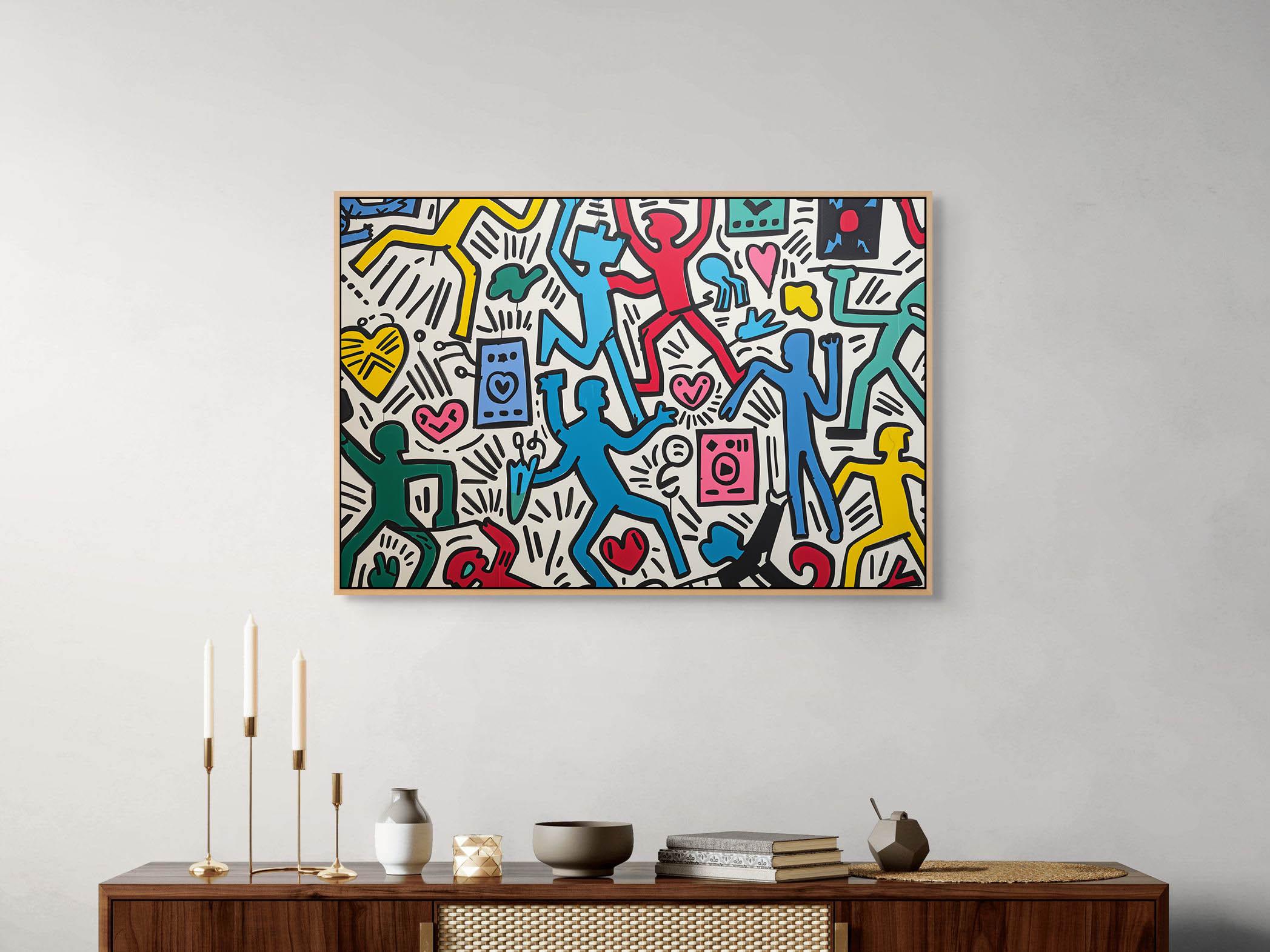 Keith Haring Inspired Canvas Print, Colorful Pop Art Wall Art for