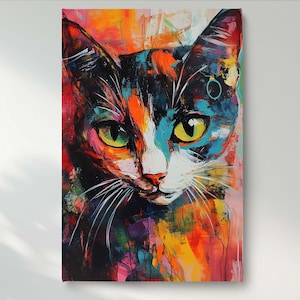 Colorful Cat Canvas Wall Art, Vibrant Pet Canvas Print, Modern Feline Canvas Wall Decor, Ready to Hang