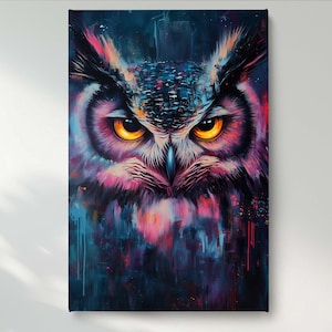 Vibrant Owl Canvas Wall Art, Colorful Bird Canvas Print, Abstract Animal Canvas Wall Decor, Ready to Hang