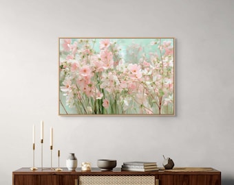 Soft Pink Flower Wall Art – Framed Canvas Art for Romantic Home Decor
