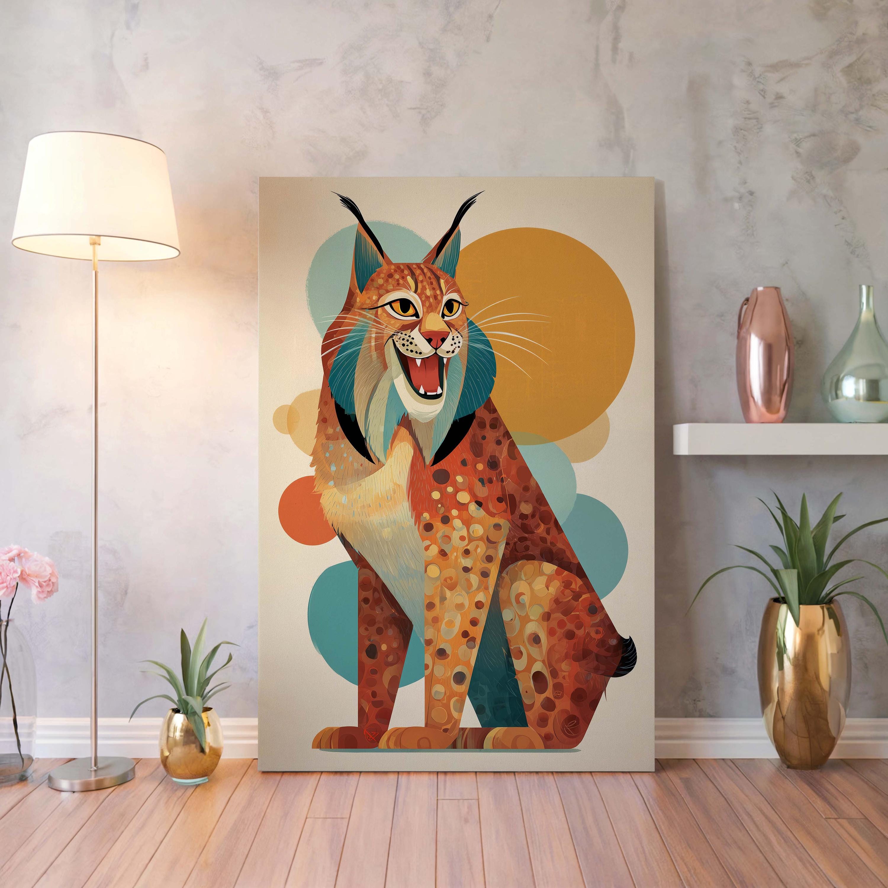 Stylized Lynx Wildcat Canvas Print - Colorful Animal Wall Art - Modern ...