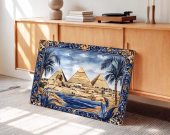 Egyptian Pyramids and Sphinx Canvas Print - Azulejo Wall Art - Antique Living Room Decor