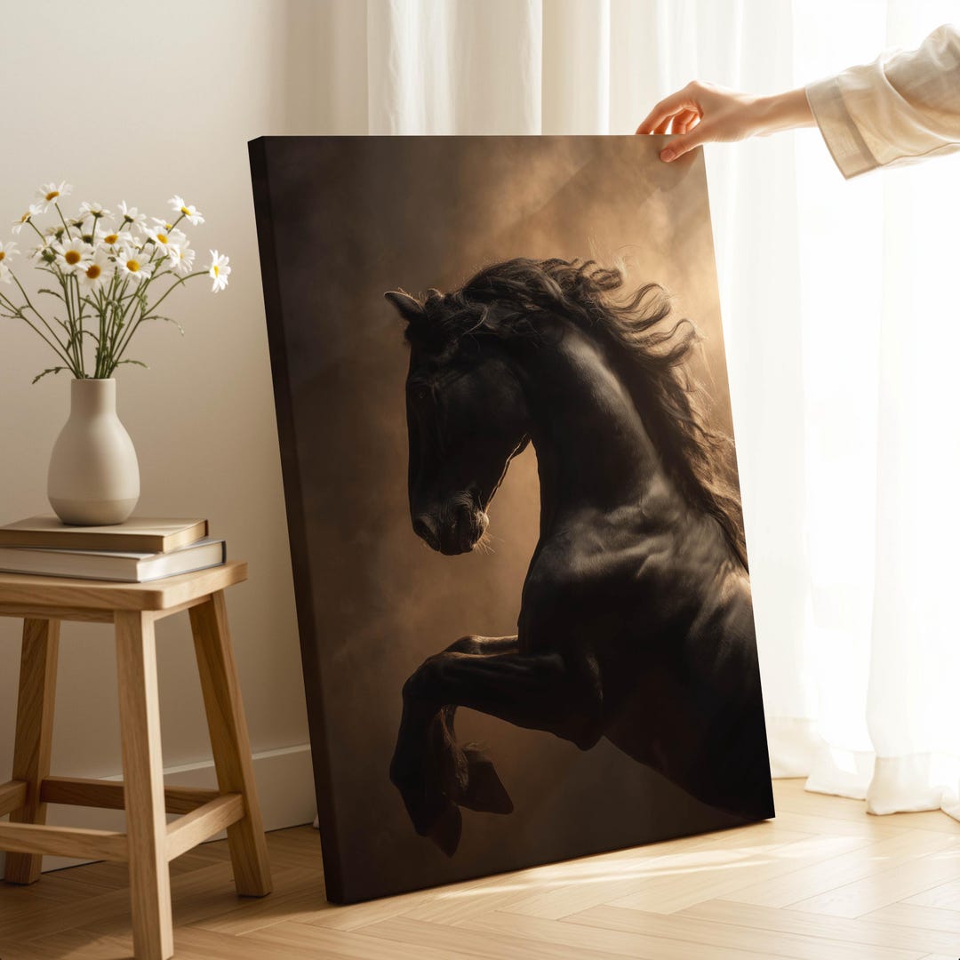 Black Horse Canvas Print - Dark Animal Wall Art for Living Room Decor ...