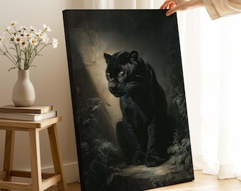 Black Panther Canvas Print - Moody Jungle Animal Wall Art - Masculine Office Living Decor