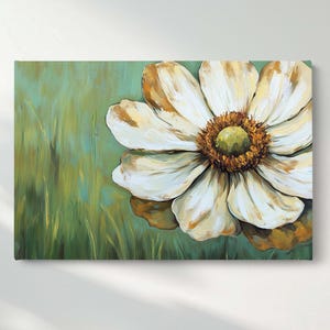 White Daisy Canvas Wall Art, Rustic Flower Canvas Print, Nature Inspired Canvas Wall Decor, Ready to Hang