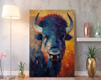 Canvas Amerikaanse bizon - muurkunst kleurrijke dieren - decor buffel westerse natuur