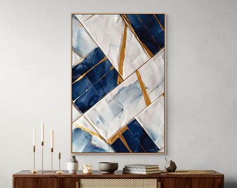Abstract Navy Gold Canvas Wall Art : Luxury Room Decor