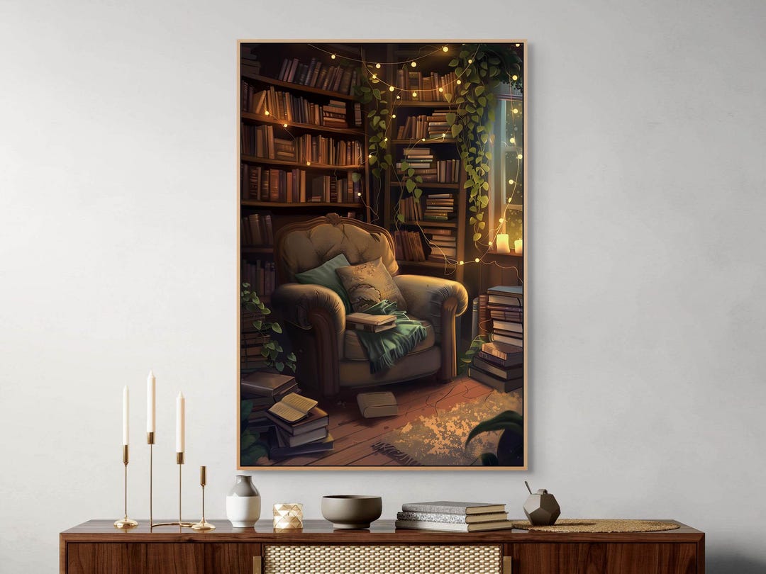 Cozy Reading Nook Canvas Wall Art : Vintage Library Room Decor - Etsy
