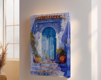 Moroccan Door Canvas Wall Art : Vibrant Blue Entryway Print for Mediterranean Room Decor