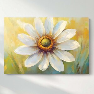 Daisy Flower Canvas Wall Art, White Petals Canvas Print, Rustic Floral Canvas Wall Decor, Ready to Hang