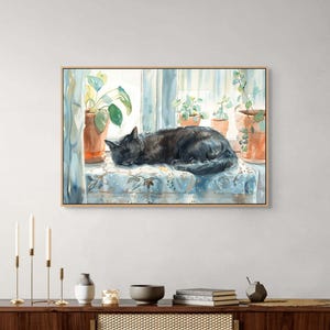 Sleeping Cat Canvas Print, Soft Window Light Wall Art for Cozy Home Decor
