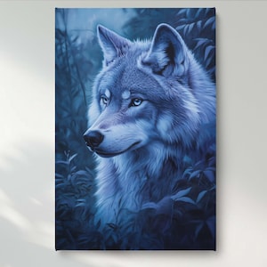 Blue Wolf Canvas Wall Art, Wilderness Animal Canvas Print, Rustic Wildlife Canvas Wall Decor, Ready to Hang