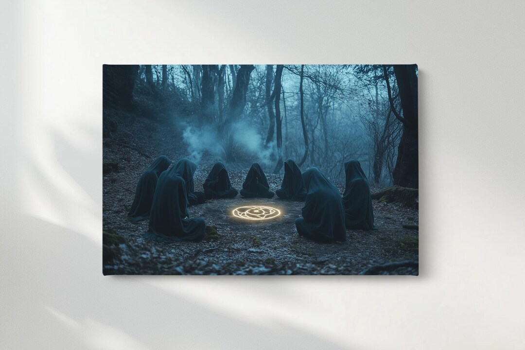 Occult Ritual Forest Wall Art, Hooded Figures Magic Circle Canvas Print ...
