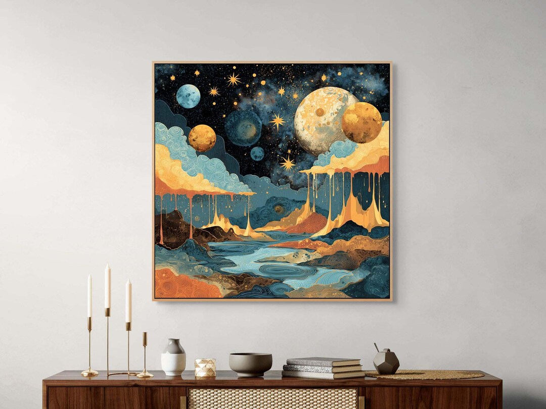 Surreal Moon Canvas Wall Art : Dreamy Cosmic Landscape Print for Modern ...