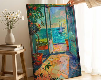 Henry Matisse Style Sailboat View Canvas Wall Art : Coastal Summer Room Decor