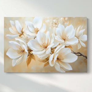 White Magnolia Canvas Wall Art, Elegant Floral Canvas Print, Blooming Flower Canvas Wall Decor, Ready to Hang