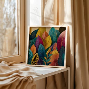 Bunte Blatt Leinwand Wandkunst: Lebendige botanische Musterdruck für Boho Jungle Room Decor