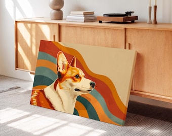 Corgi Dog Canvas Print - Retro Animal Wall Art - Vintage Pet Owner Home Decor