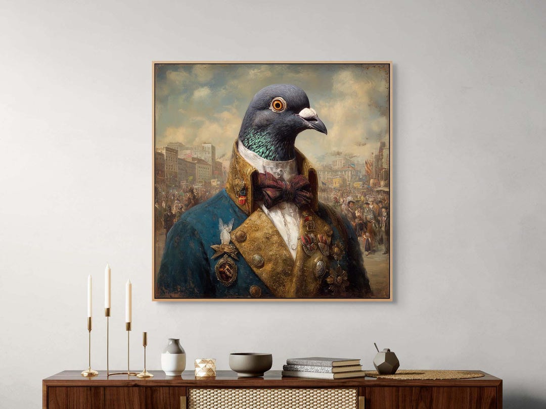 Pigeon Canvas Wall Art Regal Anthropomorphic Bird Print For Whimsical pigeon-canvas-wall-art-regal-anthropomorphic-bird-print-for-whimsical