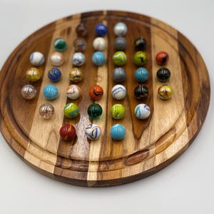 Handmade Hardwood 15" Marble Solitaire with 1” shooter marbles