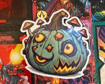 Mushroom Merv Pumpkin Monster Sticker | 2026 Freaky Pumpkins #9 | 3 Inch Laminated Halloween Art