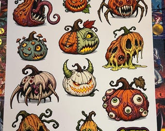 Freaky Pumpkins 2026 Halloween Sticker Sheet | Kiss-Cut, Matte or Glossy