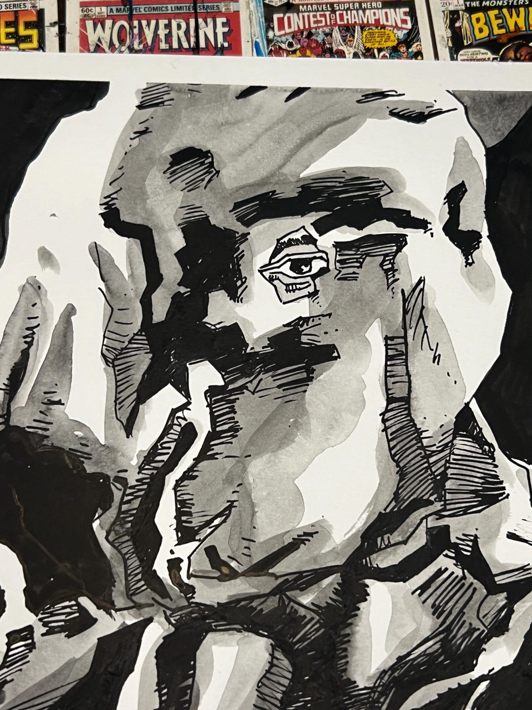 Jason Ink Work Friday the 13th Part 2 Jason Vorhees Ink Drawing on Watercolor Paper ...