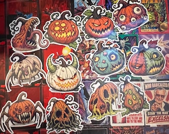 2026 Freaky Pumpkins Complete Set of 12 | 3 Inch Laminated Halloween Stickers
