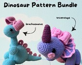 Dinosaurs Crochet Pattern Bundle - Amigurumi PDF Instant Download Directions - Coquette Themed Crochet Project For Baby Rooms Kids Plushie