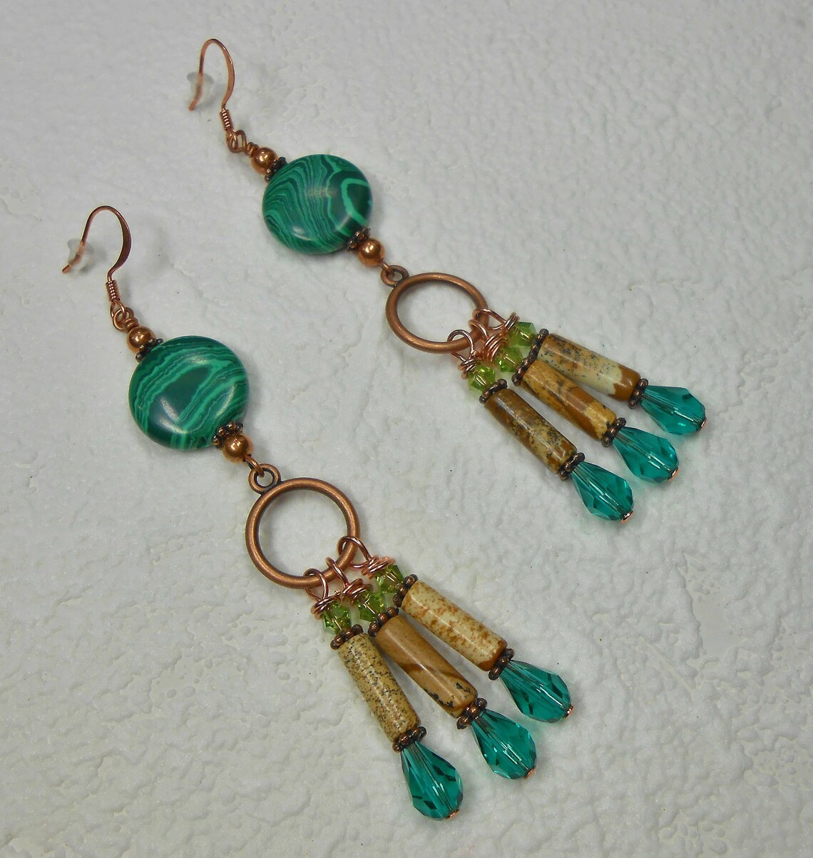 Boho Earrings Bohemian Earrings Green Earrings Malachite and Etsy